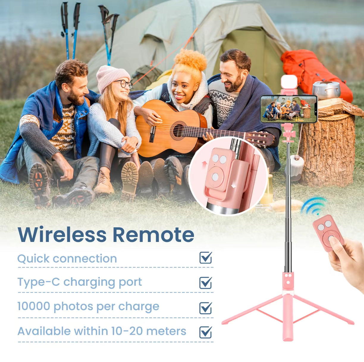 Aloura™ 6 in 1 Selfie Stick With Fill Light